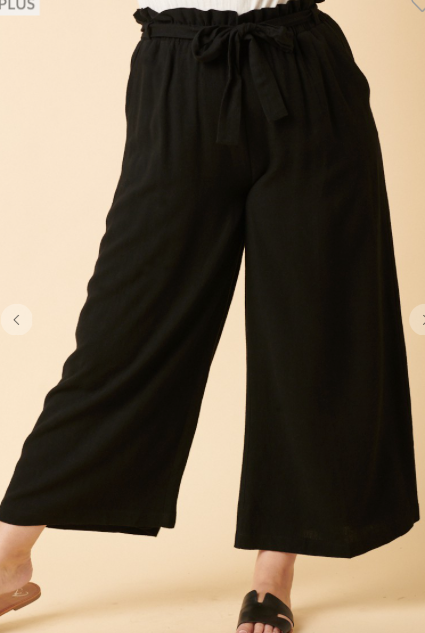 Black Wide Leg Paper Bag Cropped Pants