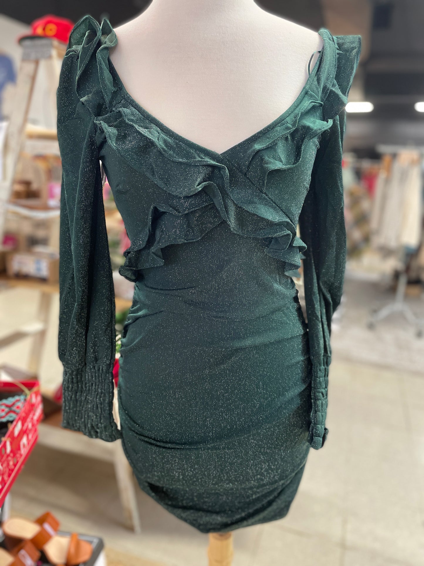 Holiday Ruched Mini Dress Green or Black